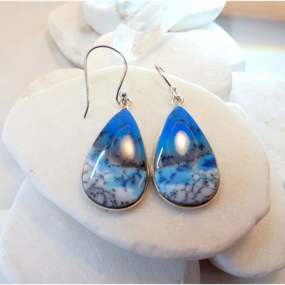 Blue Crazy Lace Agate Sterling Silver Earrings Dangle Drop - Picture 3 of 4